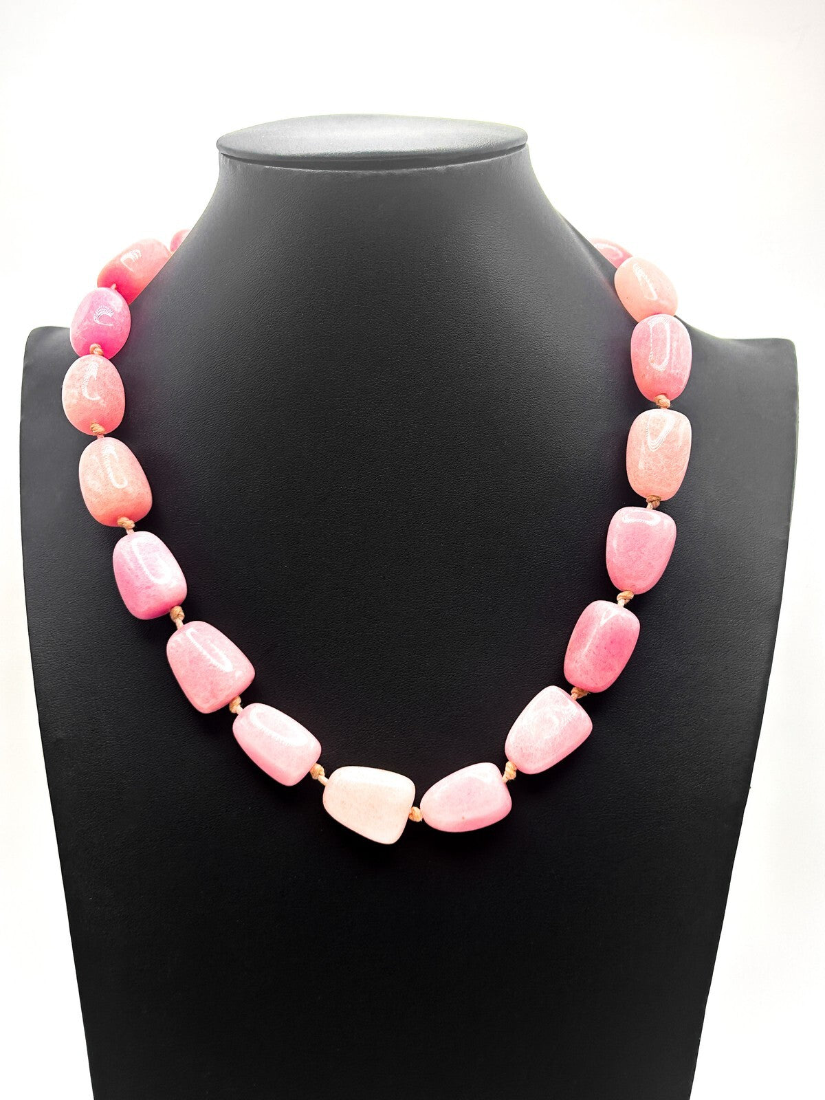 Lola Rose Pink Jade Chunk Necklace – Adjustable Cord boho