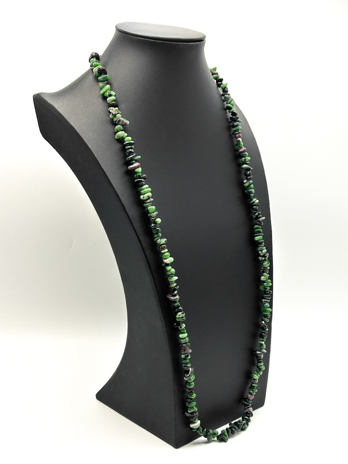 Ruby in Zoisite Gemstone Chip Necklace – Long Natural Stone Strand