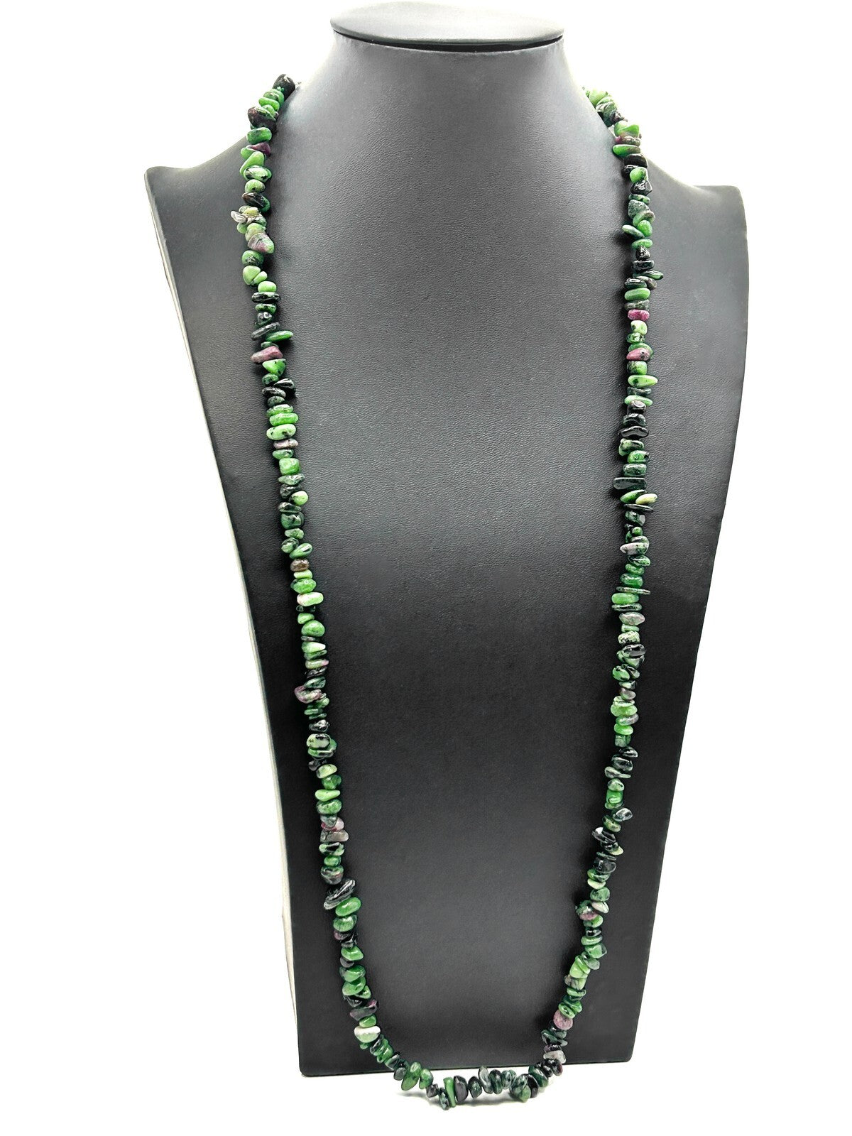 Ruby in Zoisite Gemstone Chip Necklace – Long Natural Stone Strand