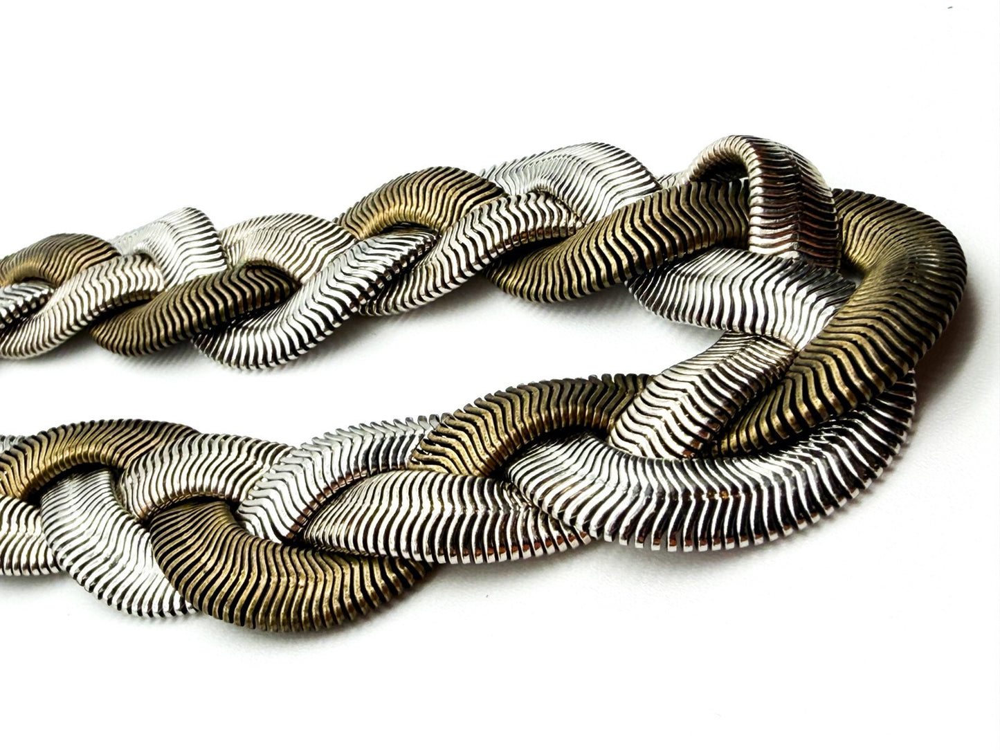 M&S Statement Necklace Mixed Metal Braided Snake Chain Wide Collar 18” Retro