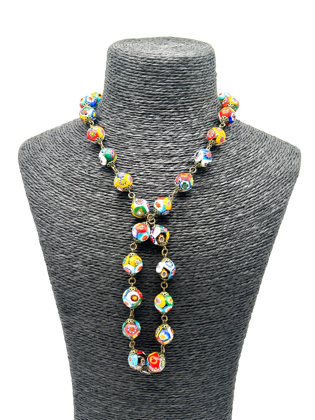 Vintage Murano Glass Millefiori Flower Multicoloured Necklace Floral Venetian