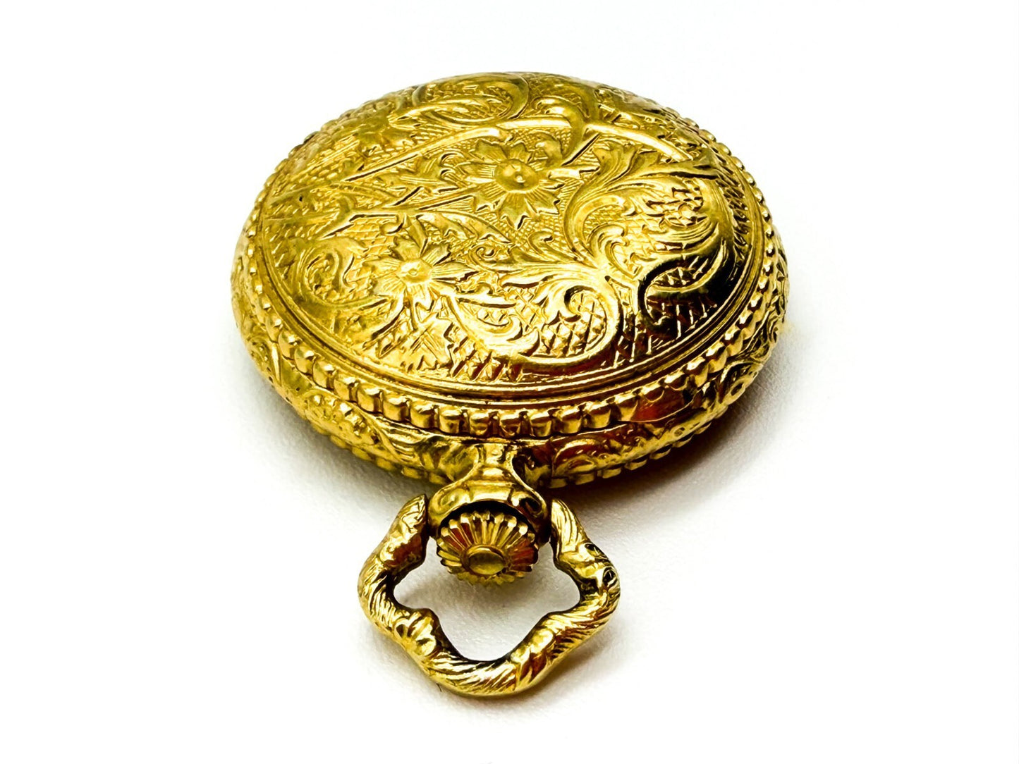 W&S Gold Tone Engraved Hunter-Style Pocket Watch Pendant Charm