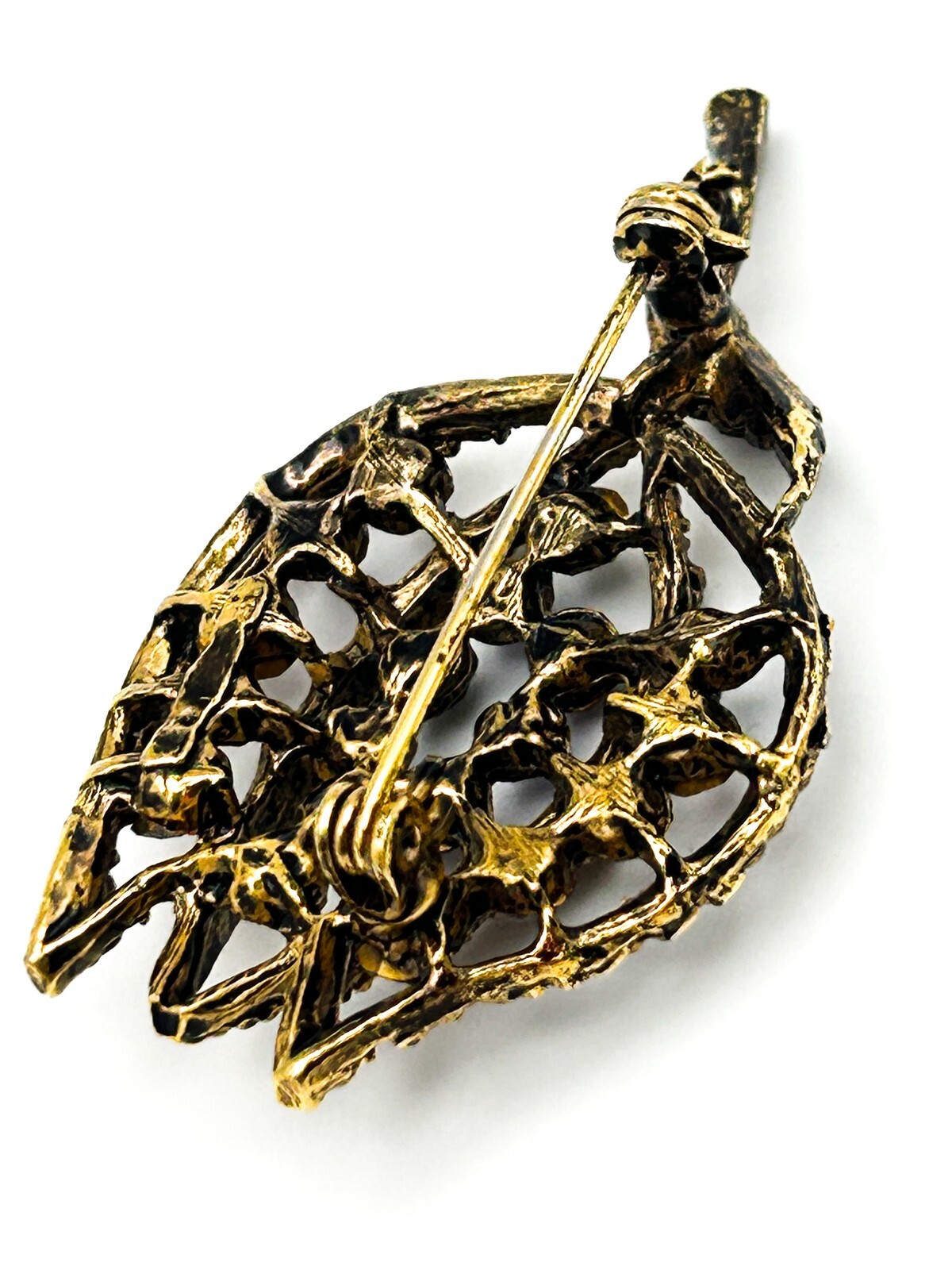 Gold Tone Openwork Tulip Brooch with Multicolour Rhinestones