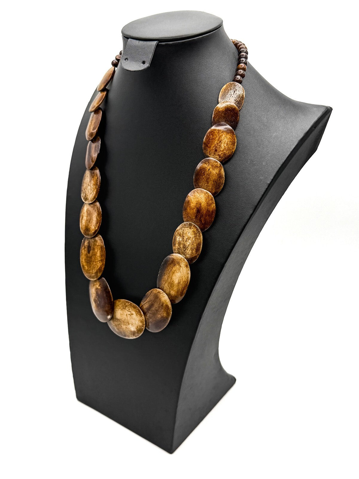 Vintage Carved & Polished Organic Material Graduated  Overlapping Oval Necklace
