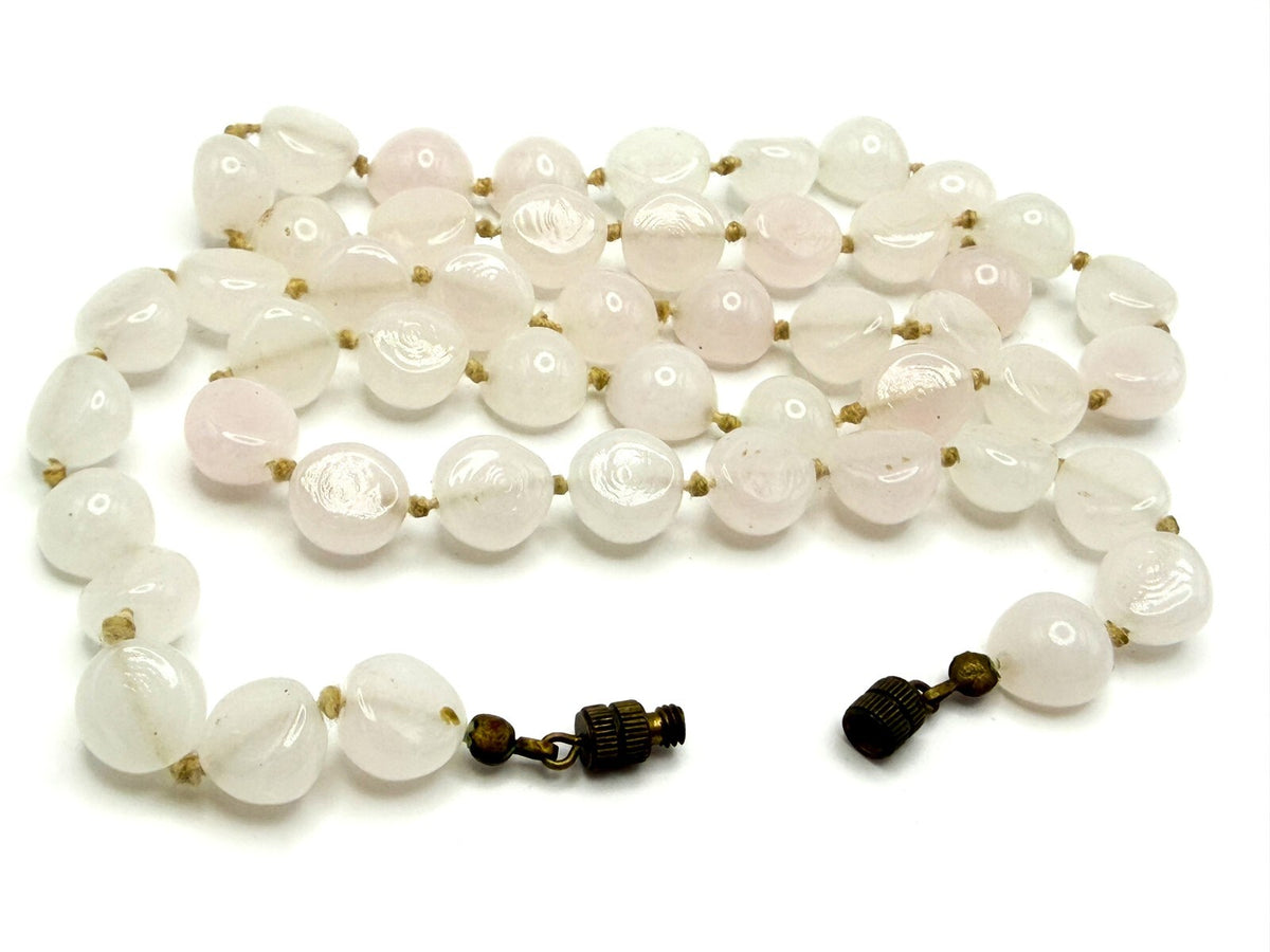 Pale Rose Quartz Domed Bead Necklace – Hand-Knotted, 25”