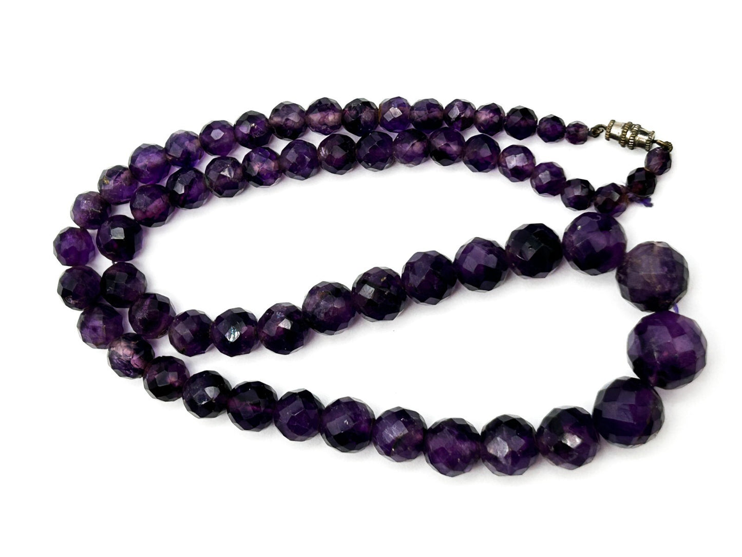 Vintage Graduated Faceted Amethyst Bead Necklace – Purple Gemstone Strand 23.5”