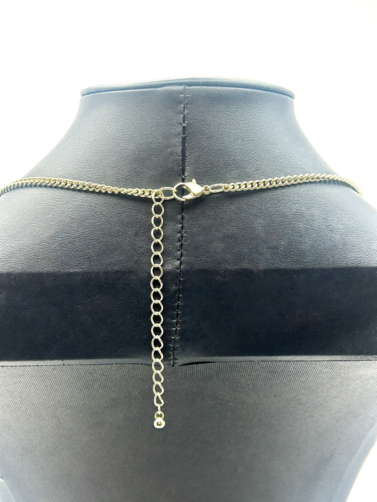 Black, Gold & Rhinestone Swan Pendant Necklace on Gold Tone Chain