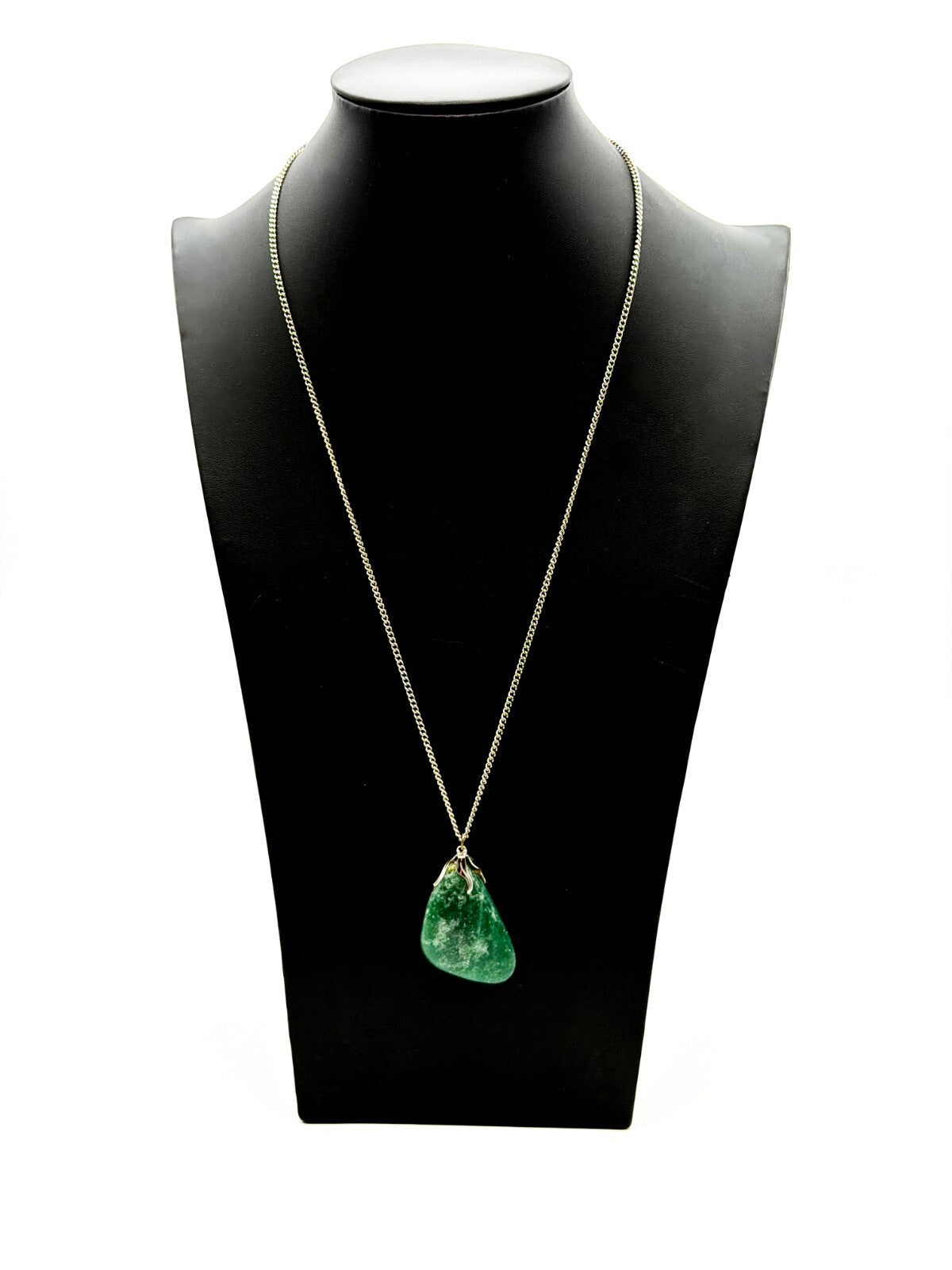 Natural Aventurine Pendant Necklace Green Crystal Stone Long Chain 24”