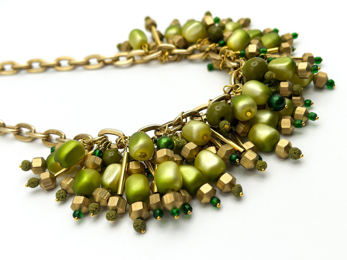 BD-Eye Original Green Cha Cha Necklace & Earrings Set Vintage Beads Statement