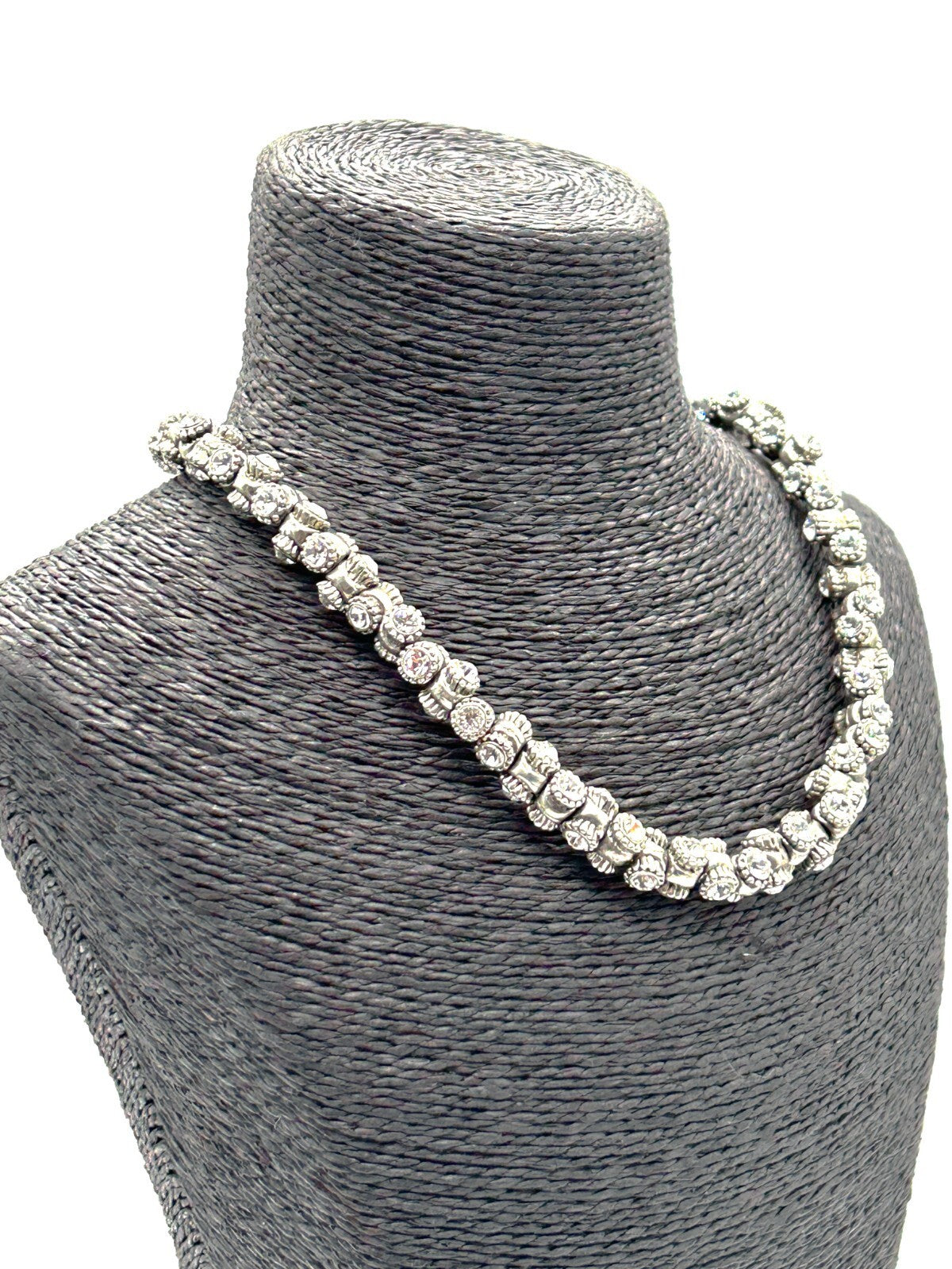 Roderigo Otazu Swarovski Crystal Silver Tone Barrel Choker Statement Necklace