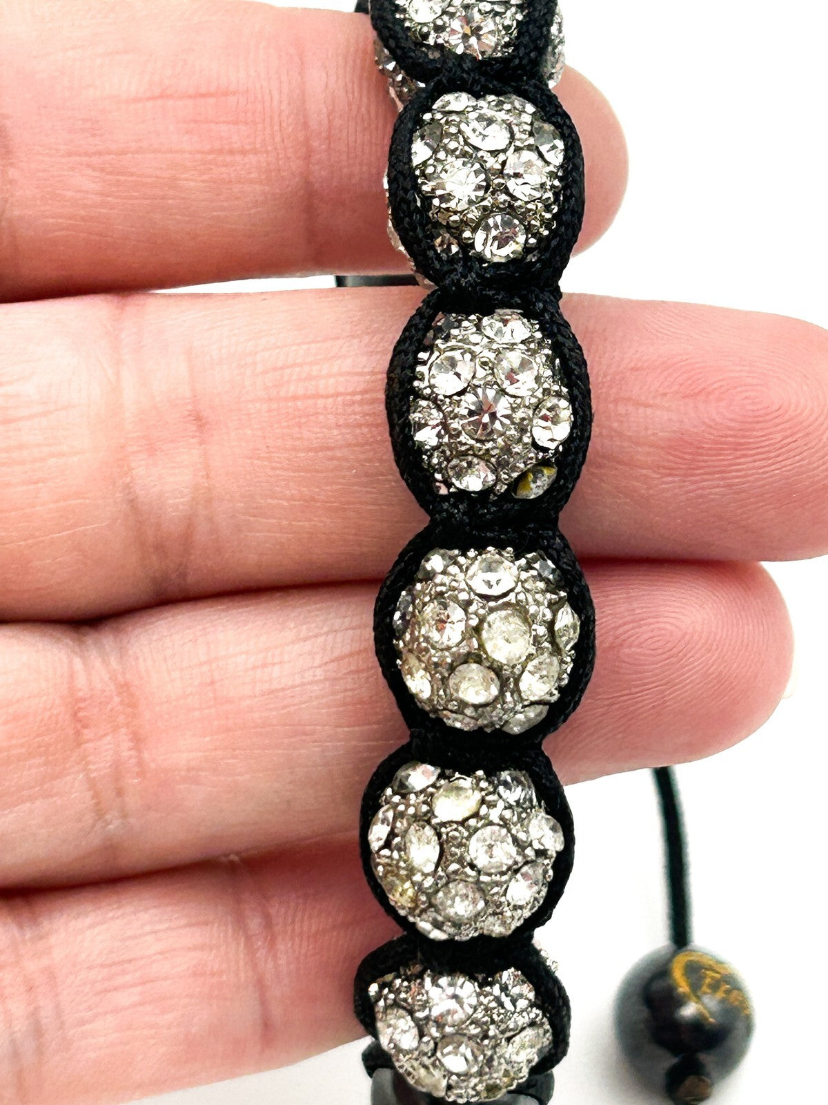 Signed Tresor Paris Crystal Shamballa Style Adjustable Bracelet Hematite