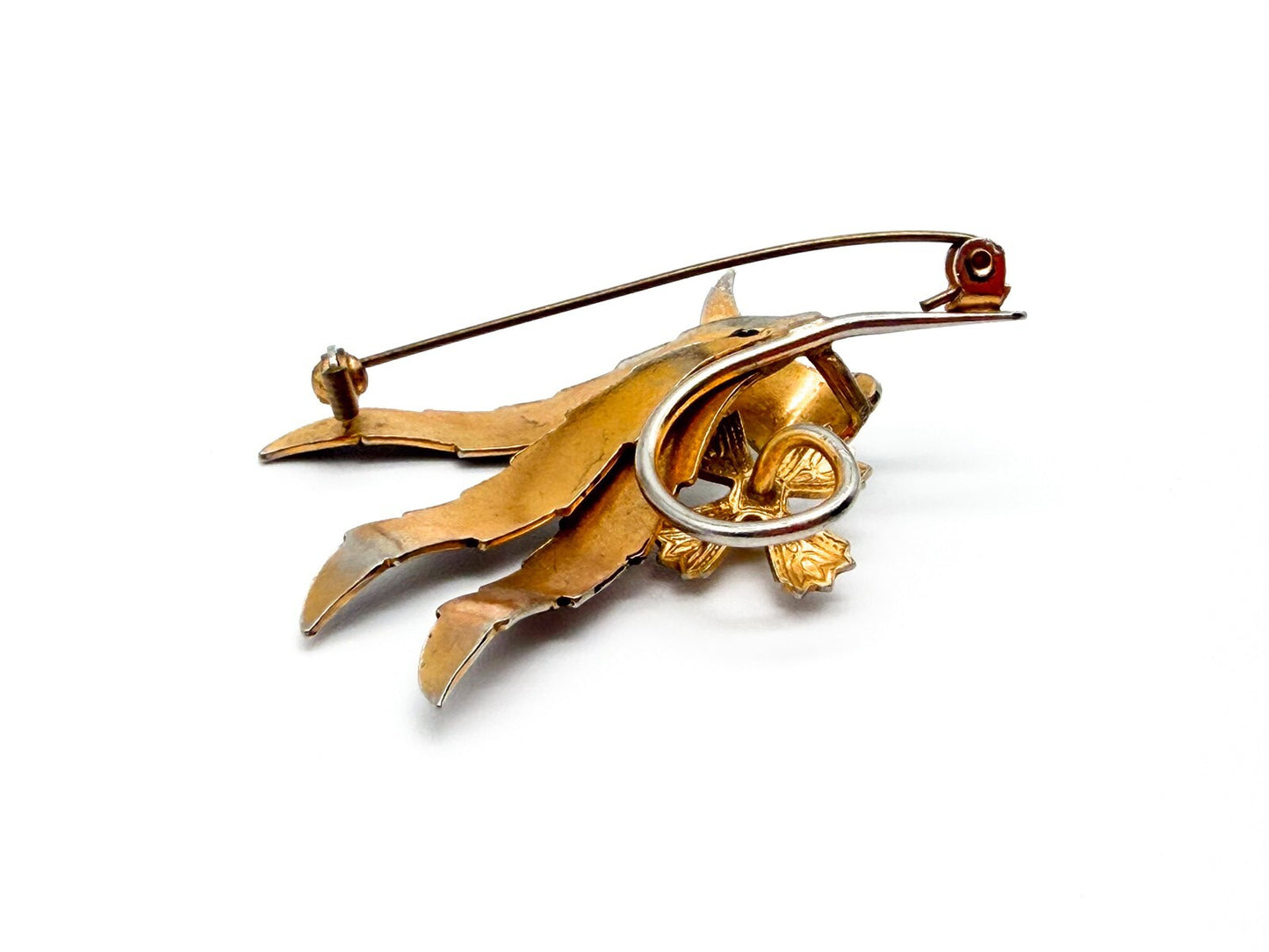 Toledo Damascene Leaf Brooch Gold Inlay Floral Vintage Spanish Pin 5.5cm