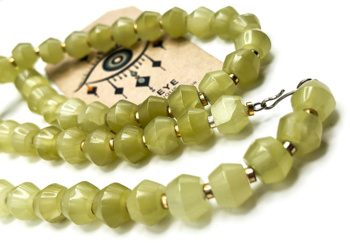 Vintage Lemon Yellow Agate Beaded Long Semi Precious Gemstone Necklace Boho