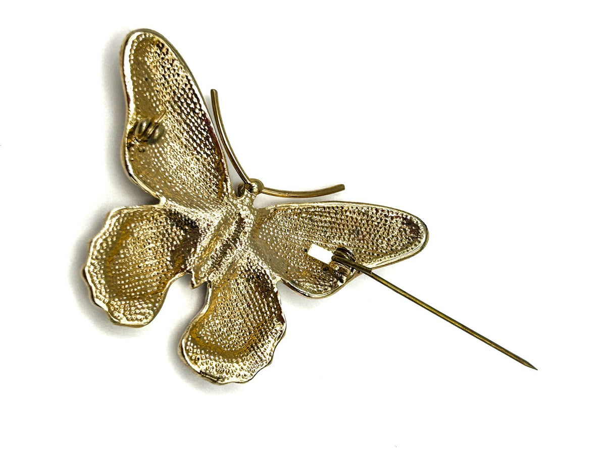Vintage Butterfly Brooch Duo - Enamel & Rhinestone Pins Insects