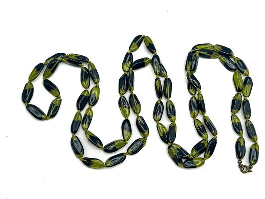 Olive Green & Black Gorgeous Glass Hand-Knotted Long Beaded Necklace