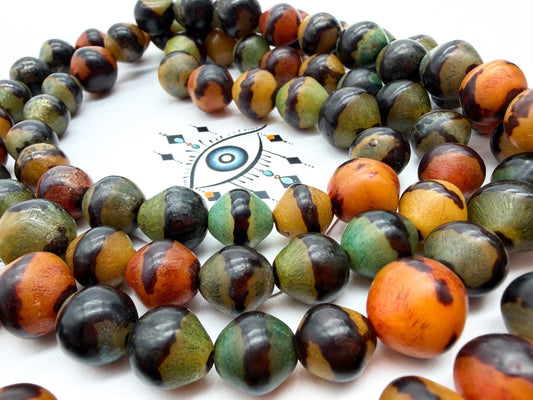 Vintage Double Strand Multicolour Acrylic Beaded Necklace Green Orange