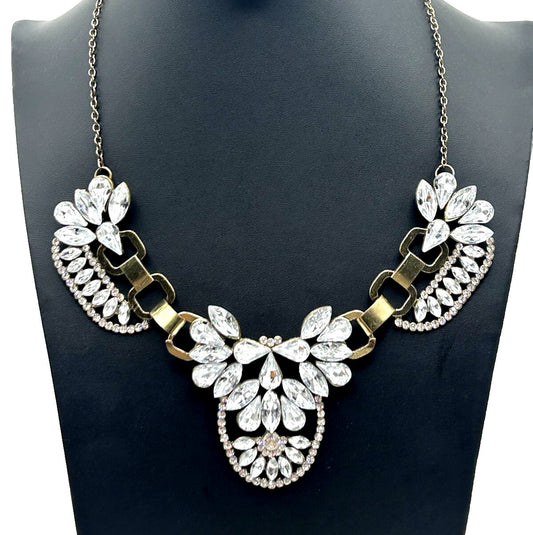 Gold-Tone Statement Necklace with Glass Rhinestones – 19in