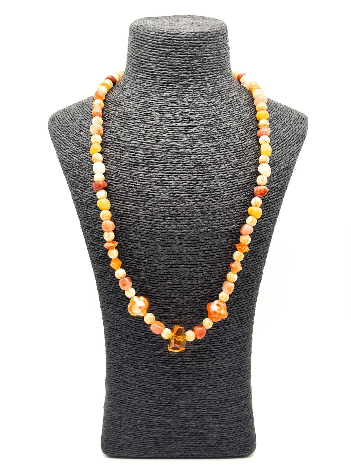 Agate & Faux & Amber Acrylic Beaded Necklace Gold Tone Toggle 25.5”