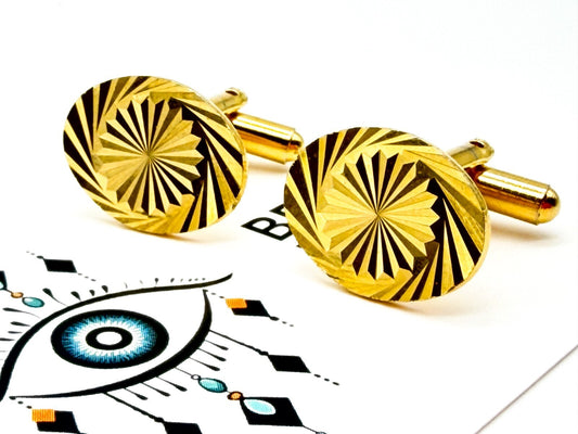 Vintage Gold Tone Starburst Cufflinks Diamond Cut Formal Mens