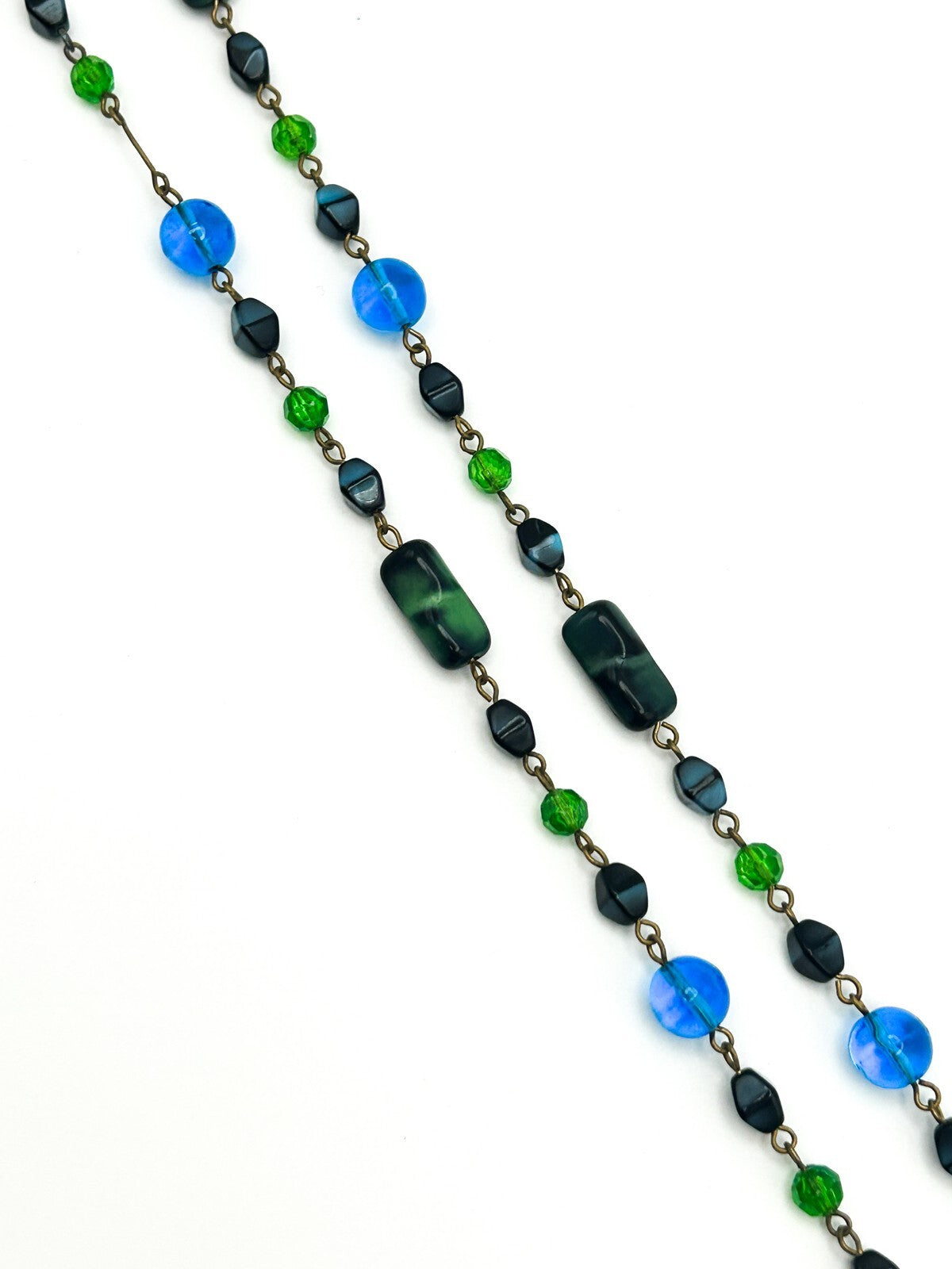 Vintage Blue and Green Glass and Acrylic Long Beaded Necklace