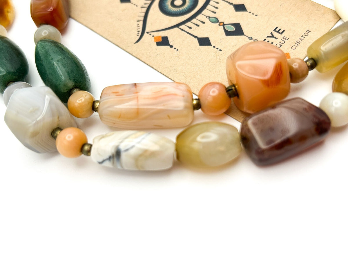 Vintage Mixed Agate Chunk Beaded Necklace - Boho Beggar Beads Gemstone