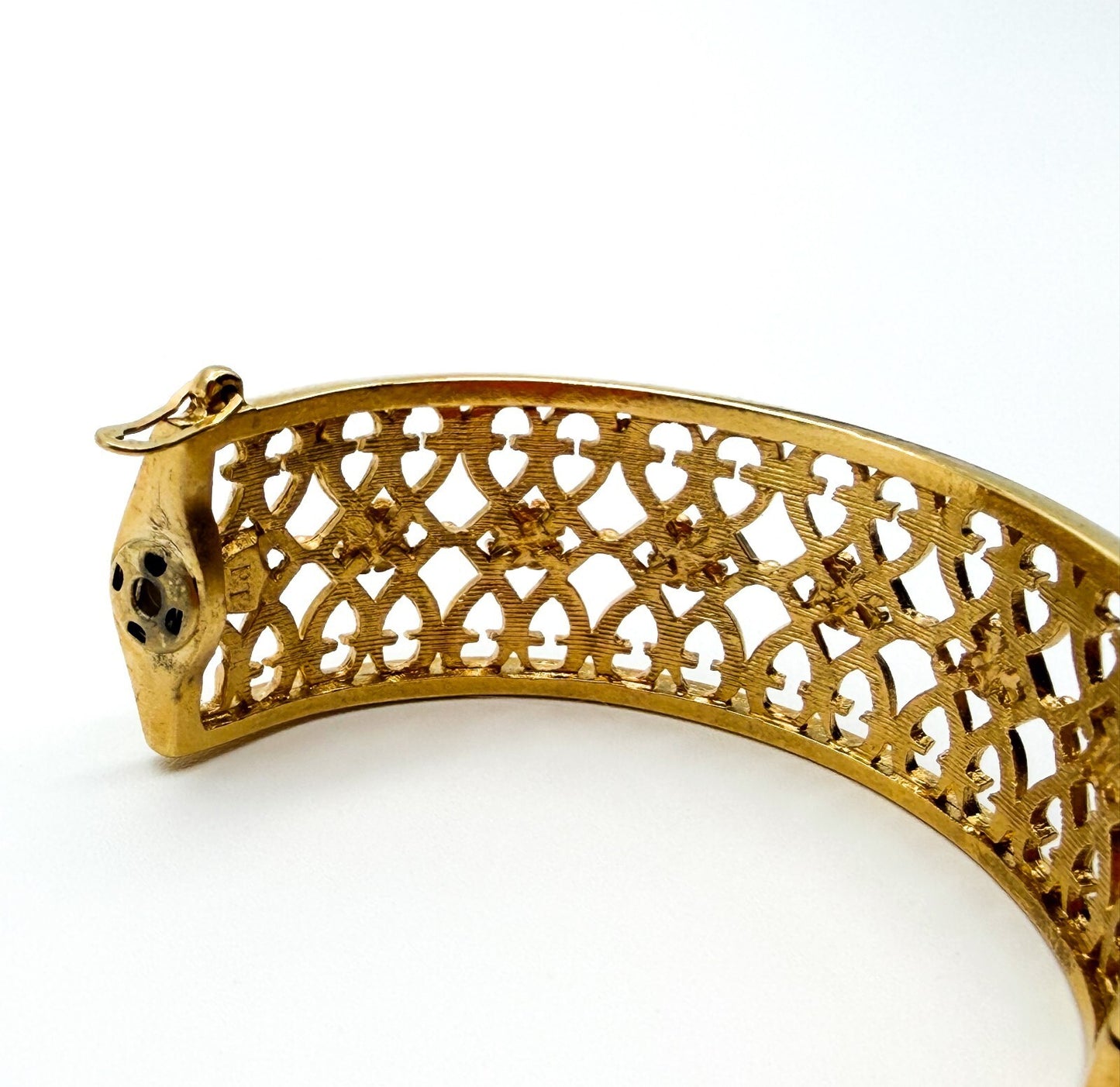 Past Times Gold Tone Bangle Filigree Openwork Hinged Bracelet Ornate