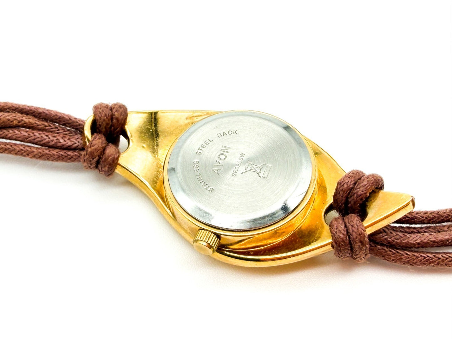Avon Ladies Quartz Watch Gold Tone Brown Cord Strap Untested