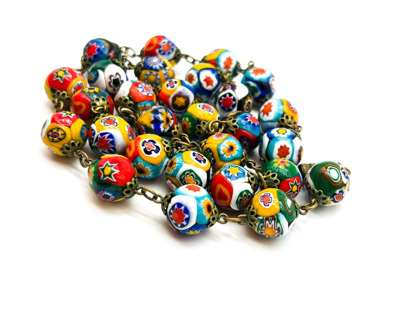 Vintage Murano Glass Millefiori Flower Multicoloured Necklace Floral Venetian