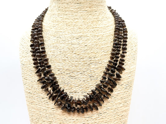 Hand Knotted Shell Chip Necklace Brown Layered Boho Necklace
