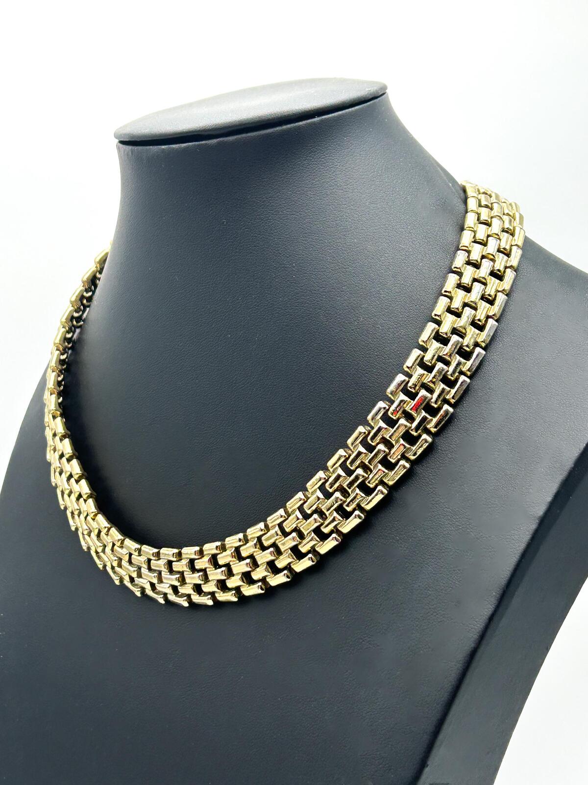 Chunky Vintage Gold Tone Basket Weave Chain Collar Necklace 17.5”