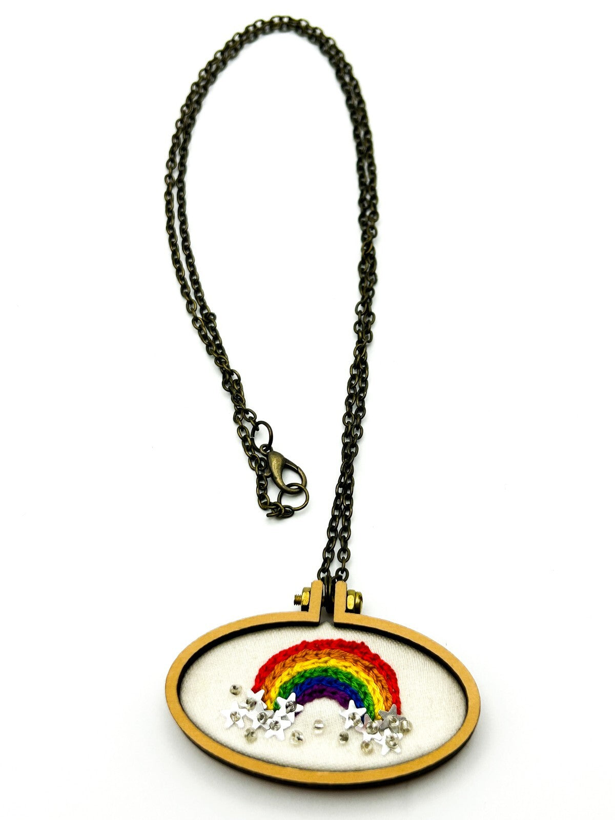 Needles & Sparkles Handmade Embroidered Oval Pendant Necklace Trio UK Artisan