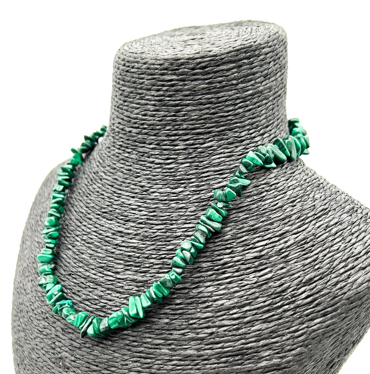 Vintage Malachite Chip Bead Choker Necklace Green Stone Natural Boho Polished