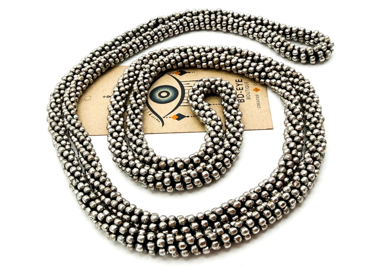 Silver Tone Popcorn Style Bead Necklace – Multi Strand Look