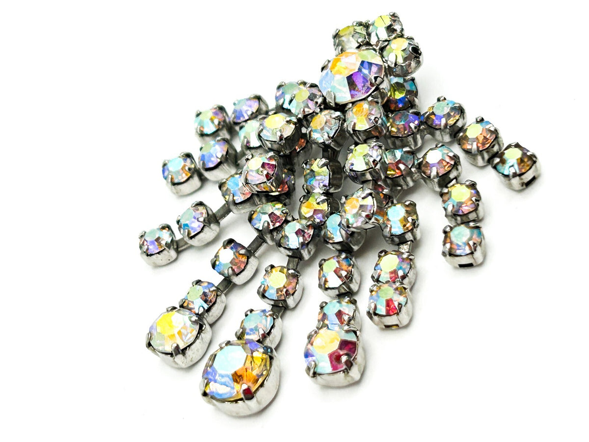 AB Crystal Rhinestone Waterfall Pendant Starburst Drop Vintage Style 5.5cm