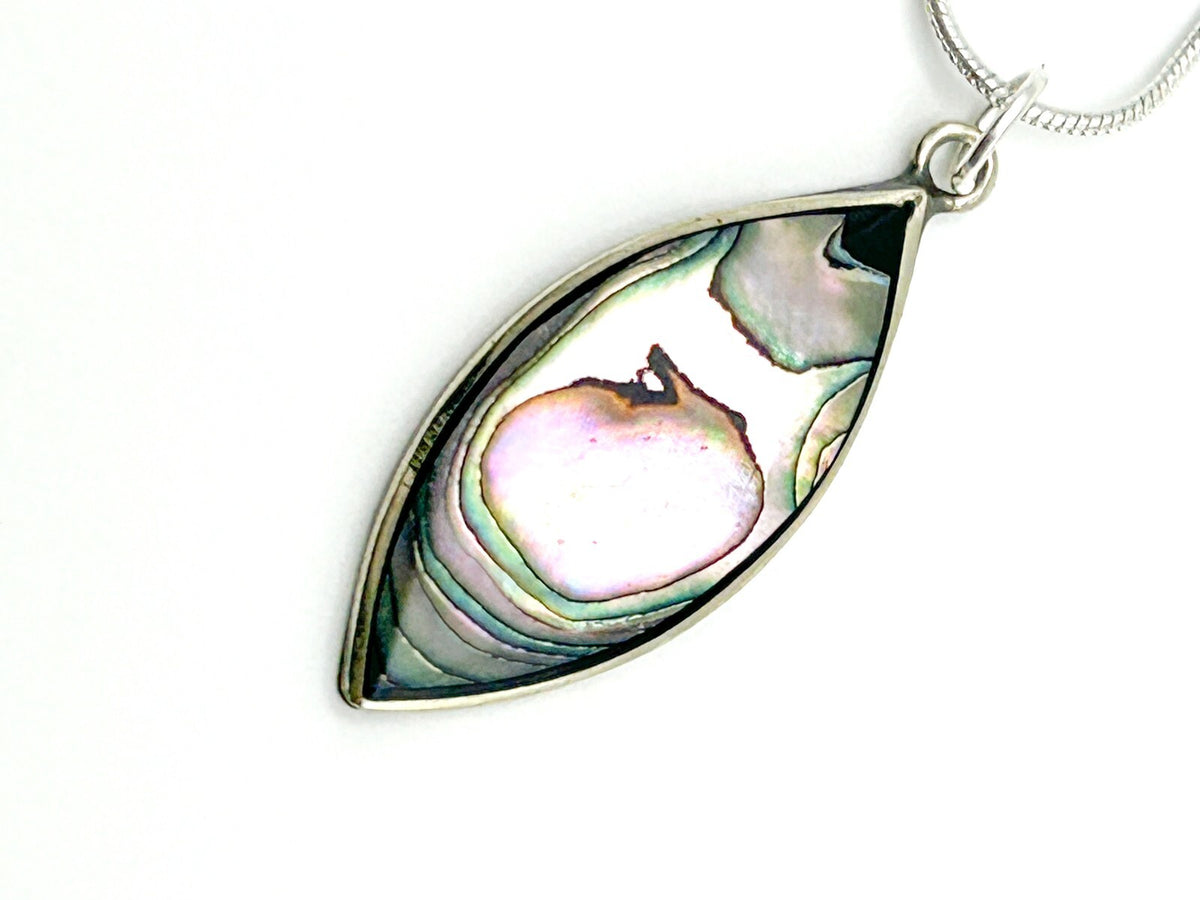 Paua Abalone Shell Marquis Pendant Necklace in Alpaca Silver