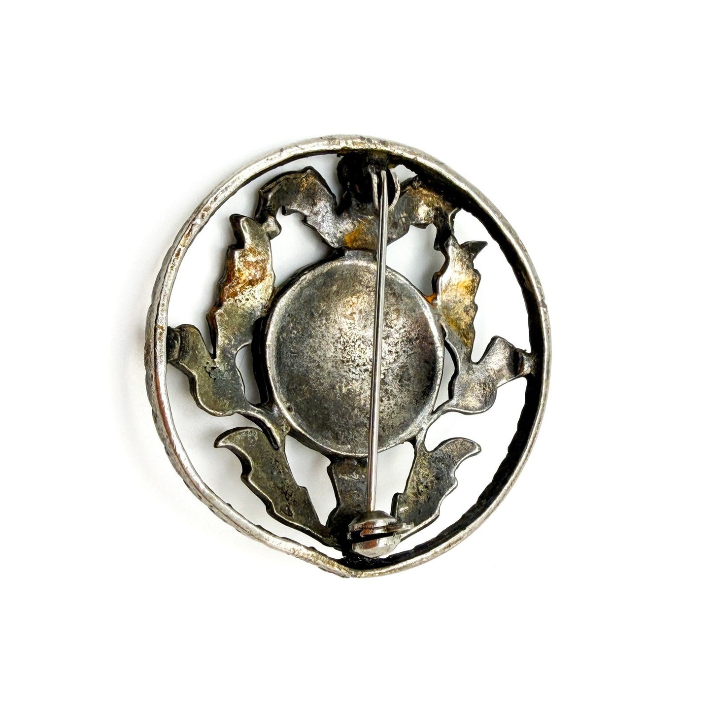 Vintage Scottish Thistle Brooch – Pewter Silver Tone Flower Round Brooch Pin