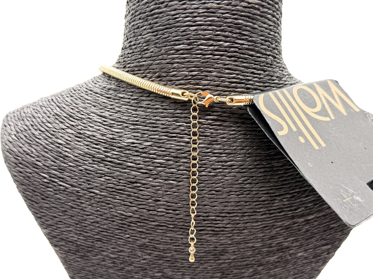Wallis Gold Tone Statement Necklace Red Cabochon Pendant Snake Chain 18” NWT