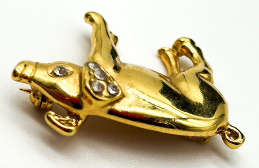 Cute Pig Brooch Gold Tone Figural Animal Pin Vintage