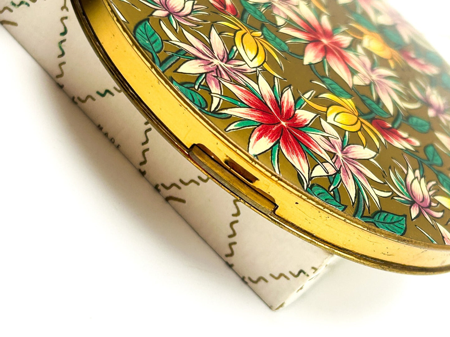Stratton “Vogue” Floral Enamel Powder Compact Made in England with Original Box