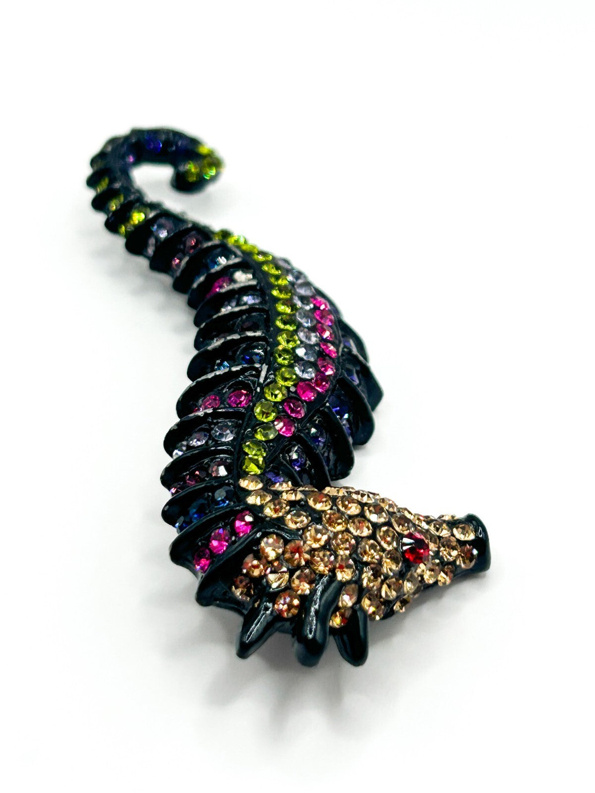 Large Rhinestone Seahorse Brooch Multicolour Figural Pendant 8.5 cm
