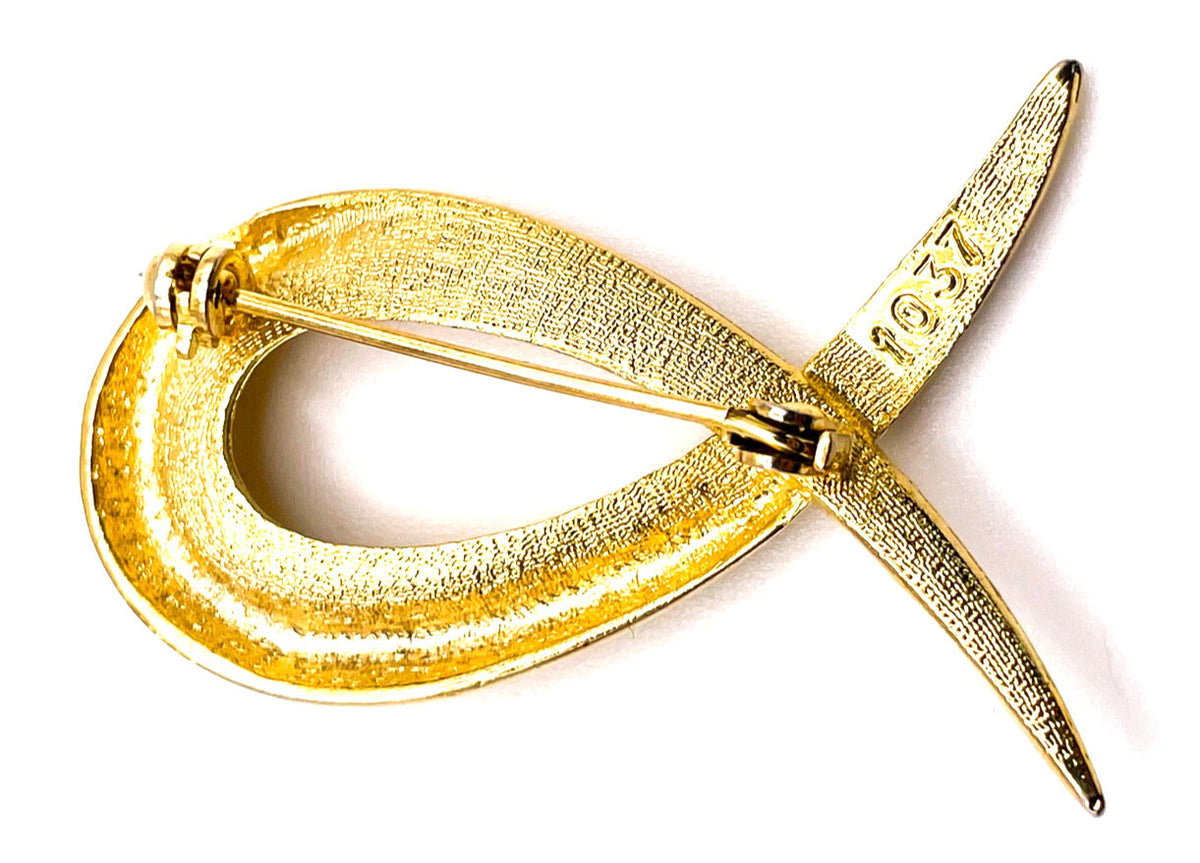 SPHINX (Signed) Textured Ribbon Crossover Brooch - Designer, excellent condition