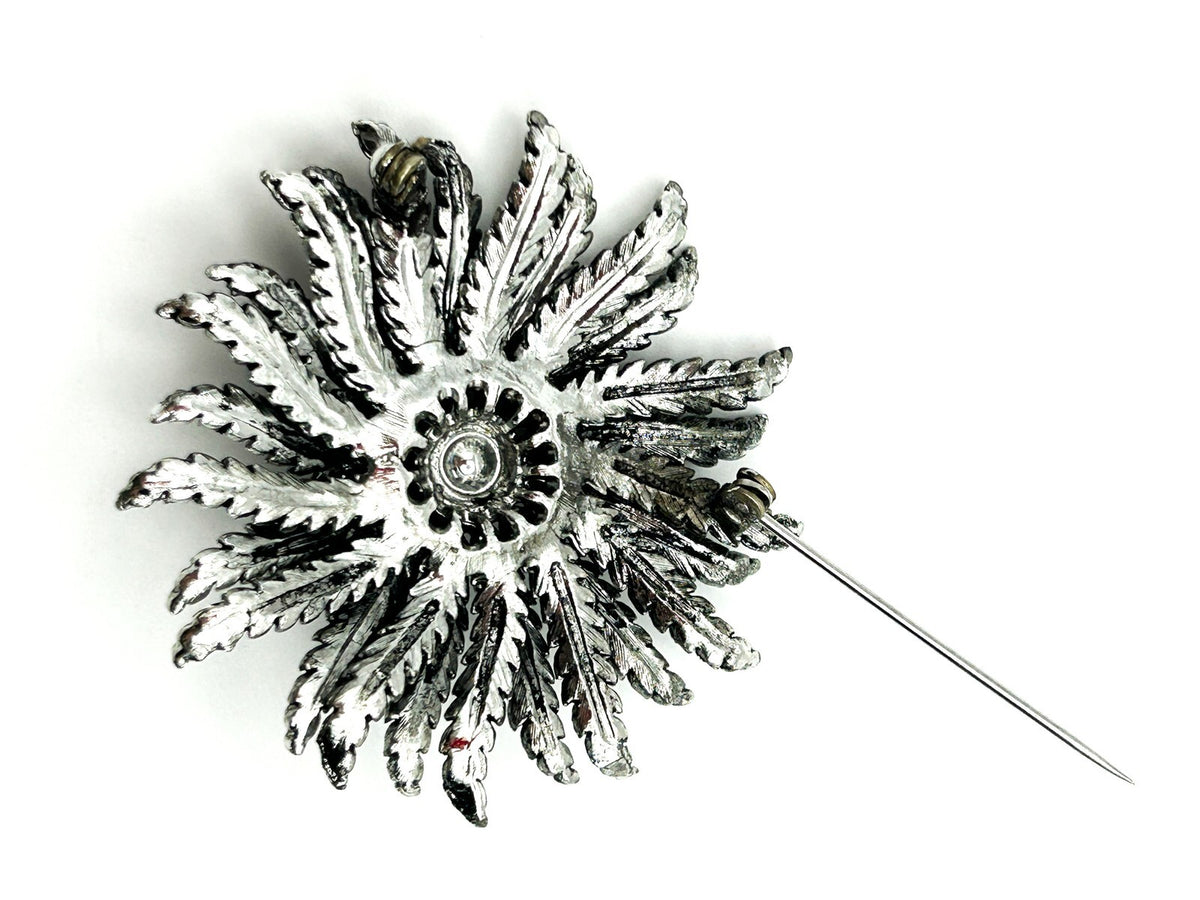 Silver-Tone Sculptural Floral Textured Flower Brooch Statement