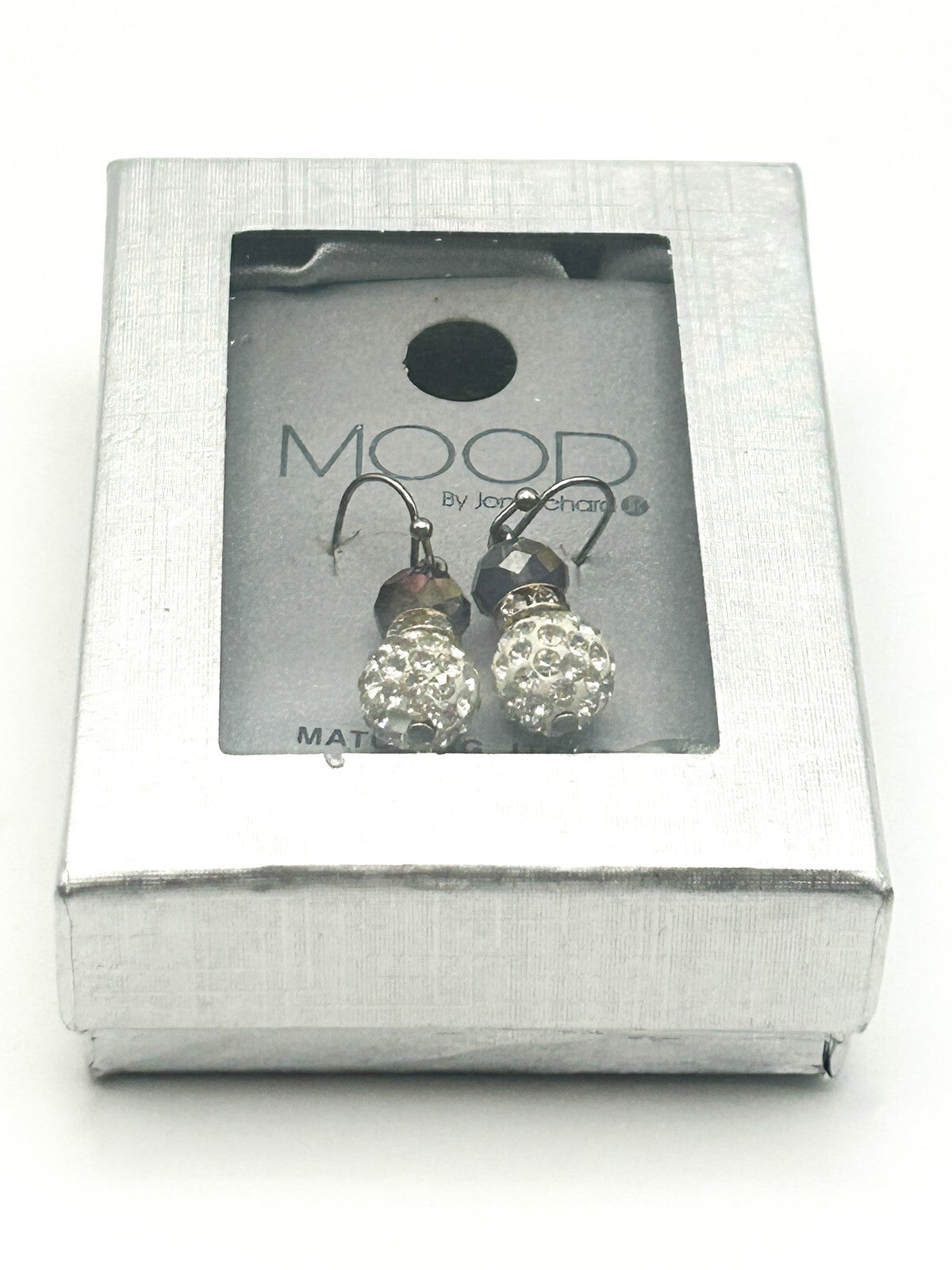 Jon Richard MOOD Crystal Drop Earrings Silver Tone AB Faceted Beads New Boxed