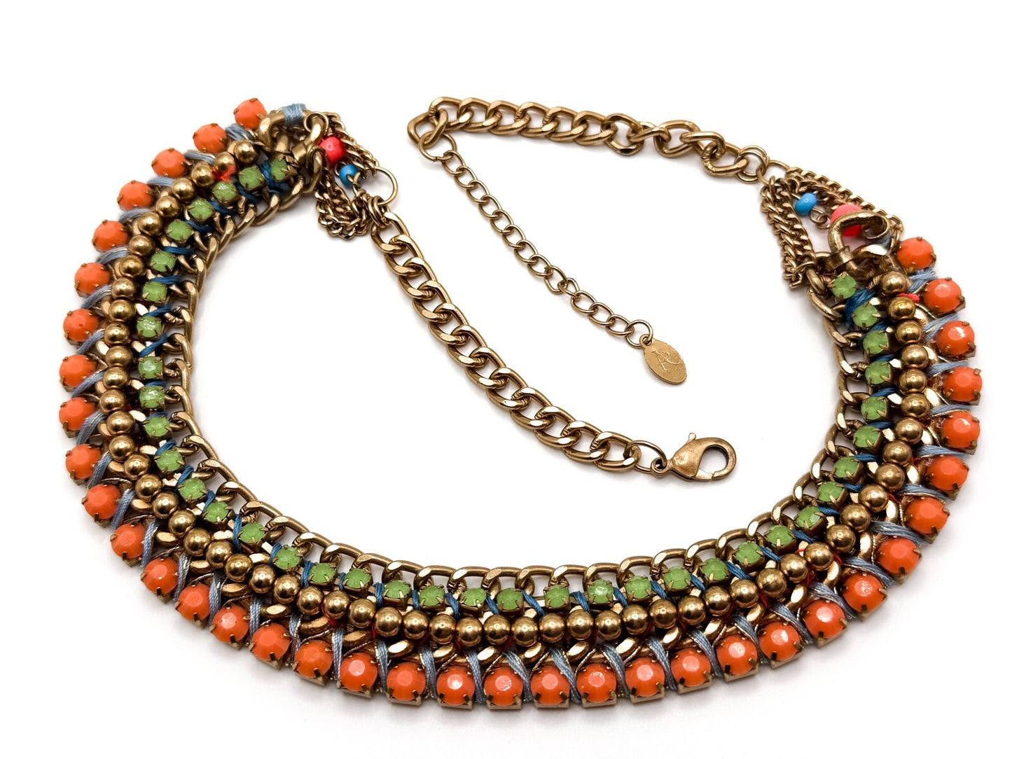 Accessorize Gold Tone Woven Ribbon & Rhinestone Statement Necklace