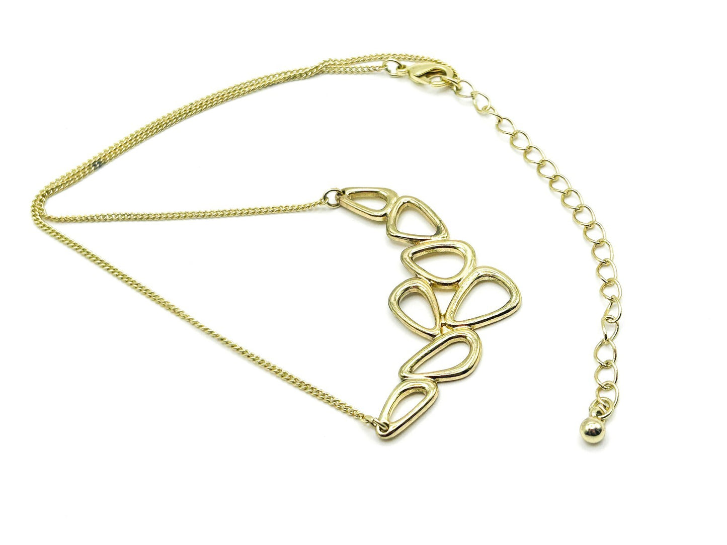 Gold Tone Teardrop Necklace Minimalist Abstract Panel Dainty Chain 16”