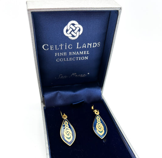 VTG Celtic Lands Sea Gems Collection Blue Enamel & Gold-Plated Teardrop Earrings