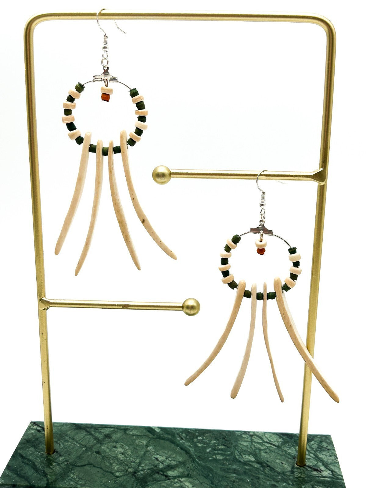 BD-Eye Original Boho Feather & Wood Earring Pair Festival Beach Natural Dangle