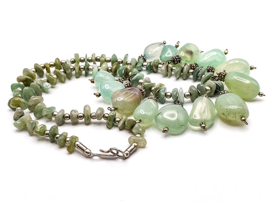 Aventurine Nugget and Chip Necklace, 203g, 23" Gemstone Light Green Boho