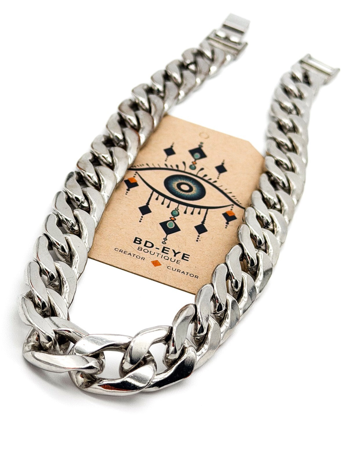 Heavy Curb Chain Necklace Silver Tone Chunky Link Statement 17.5”