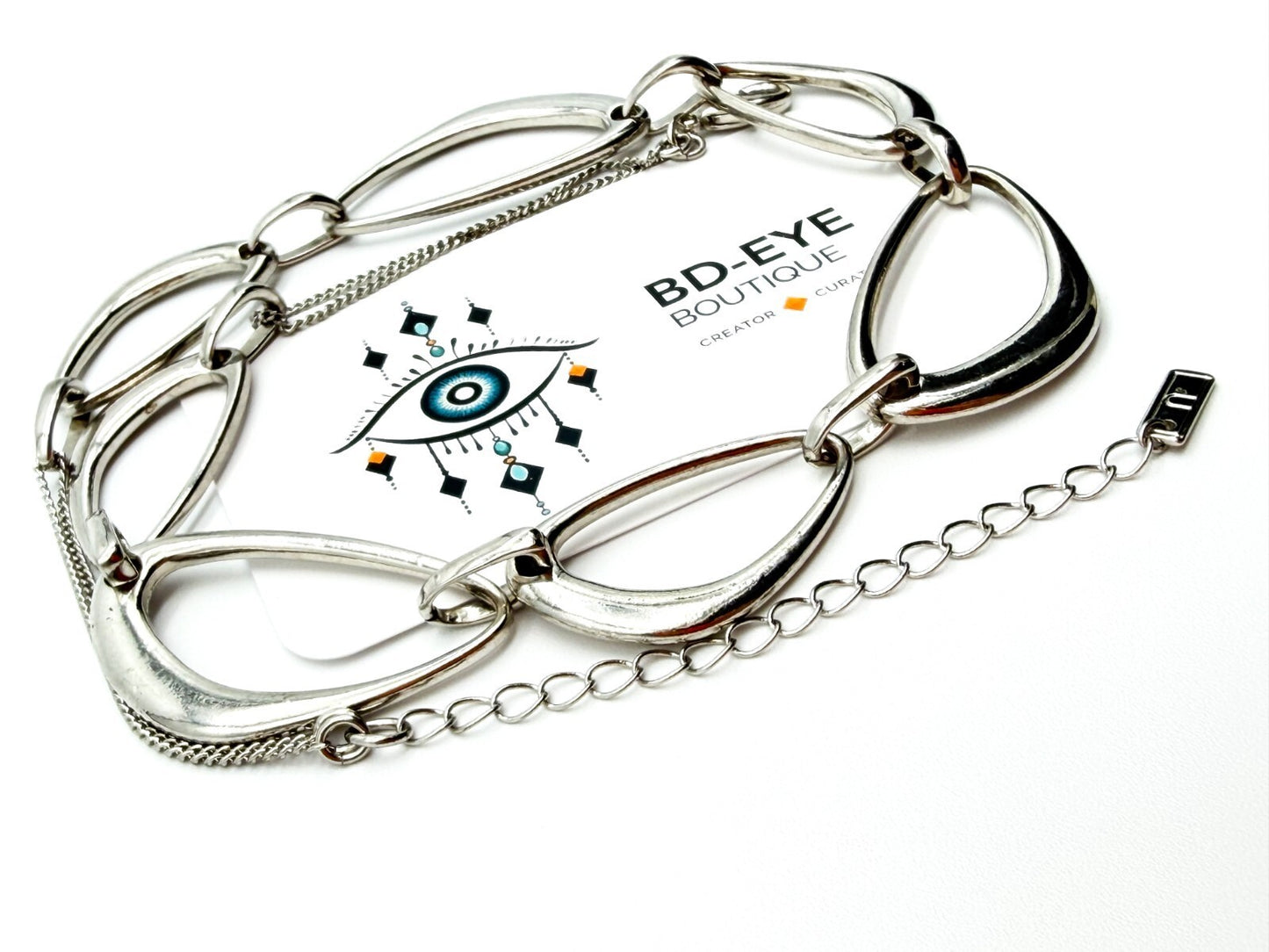 Next Silver Tone Abstract Oval Link Statement Necklace 18” Retro